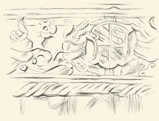 Alfred Wickenburg, Architekturdekor, um 1955, Kohle auf Papier, Blattmaße: 24 × 32 cm, Leihgabe ...