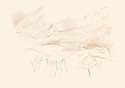 Alfred Wickenburg, Landschaft, 1944, Rötel auf Papier, Blattmaße: 22,6 × 32 cm, Leihgabe aus Pr ...