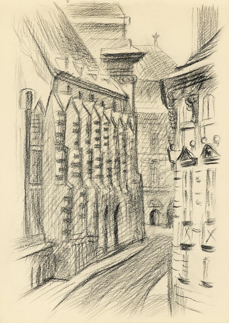 Alfred Wickenburg, Augustinerstraße in Wien, 1942, Kohle auf Papier, Blattmaße: 21 × 15 cm, Lei ...