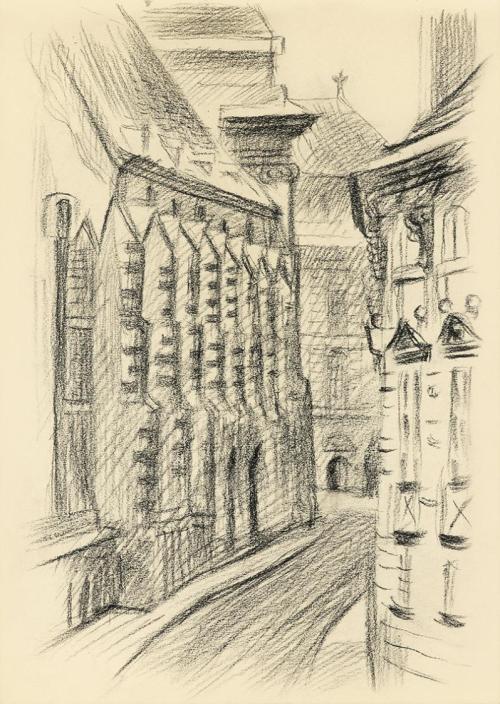 Alfred Wickenburg, Augustinerstraße in Wien, 1942, Kohle auf Papier, Blattmaße: 21 × 15 cm, Lei ...