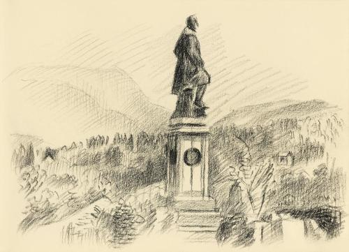 Alfred Wickenburg, Denkmal in einer Landschaft, 1942, Kohle auf Papier, Blattmaße: 15 × 21 cm,  ...