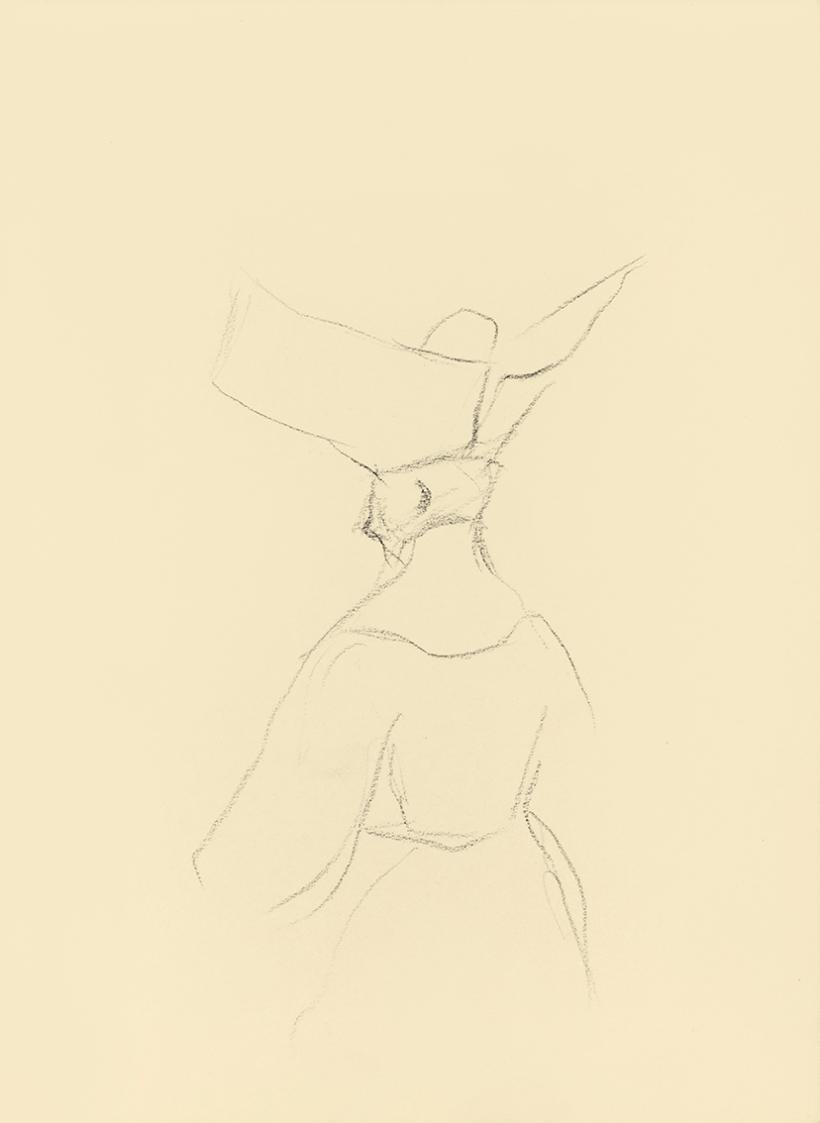 Alfred Wickenburg, Nonne, 1942, Schwarze Kreide auf Papier, Blattmaße: 21 × 15 cm, Leihgabe aus ...