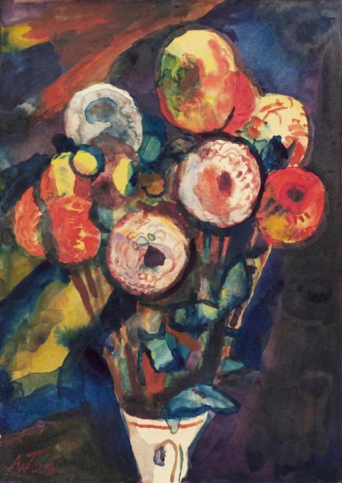 Alfred Wickenburg, Blumenstillleben, 1926, Aquarell auf Papier, Lichte Maße: 39 × 27,8 cm, Priv ...