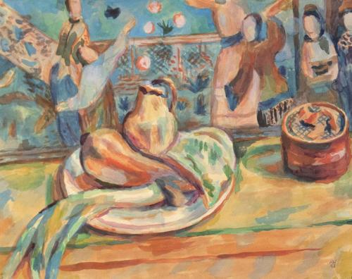 Alfred Wickenburg, Stillleben mit Gemüse, 1943, Aquarell auf Papier, Blattmaße: 47,5 × 59,5 cm, ...