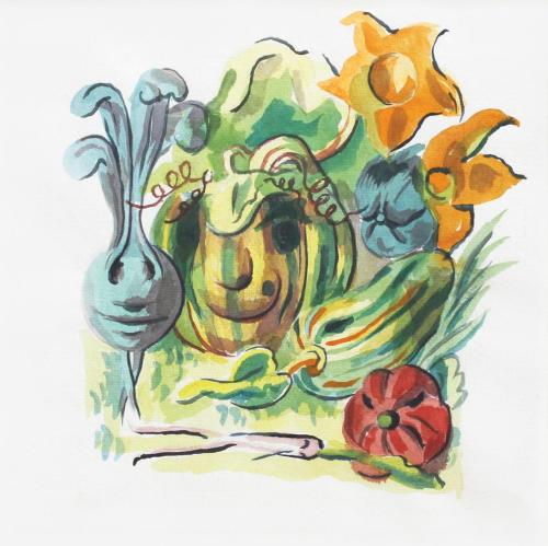 Alfred Wickenburg, Geschichte eines Gartens: Gemüse, 1945, Aquarell auf Papier, Blattmaße: 31 × ...