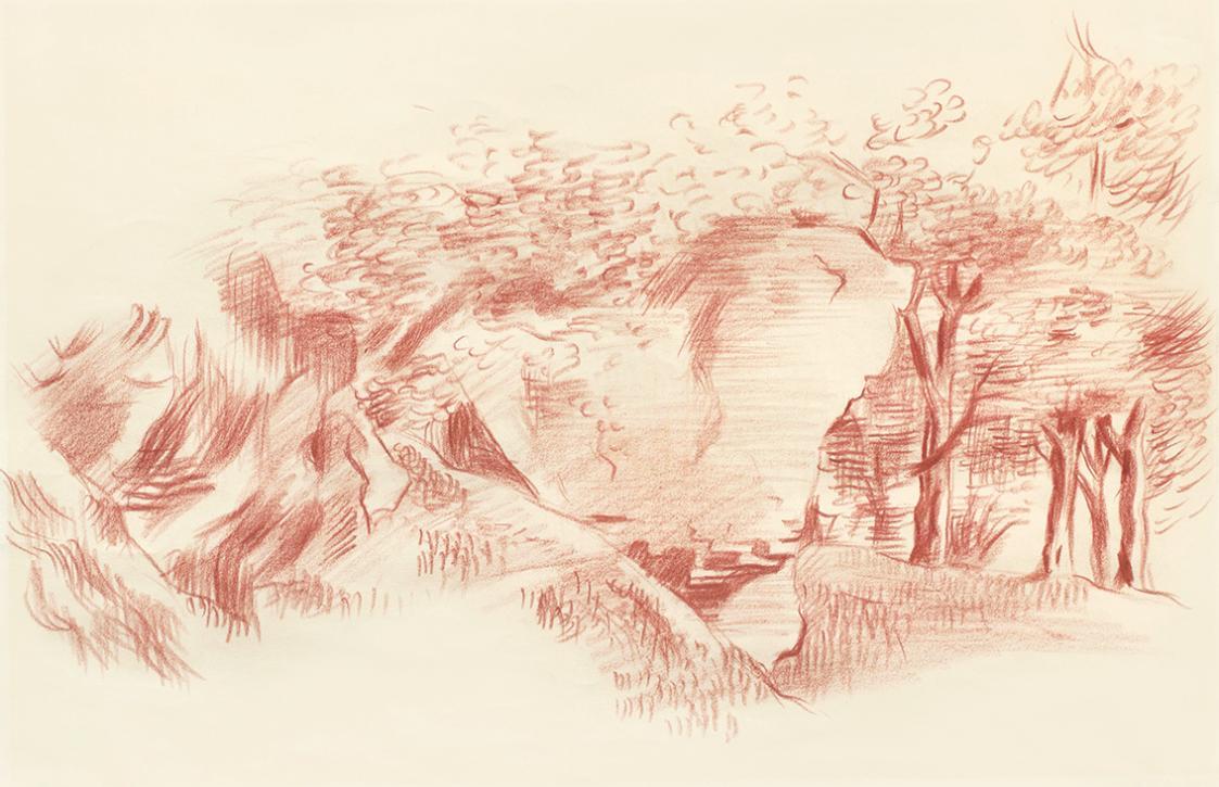 Alfred Wickenburg, Koralpe, 1938/1942, Rötel auf Papier, Blattmaße: 25,8 × 39,4 cm, Privatbesit ...