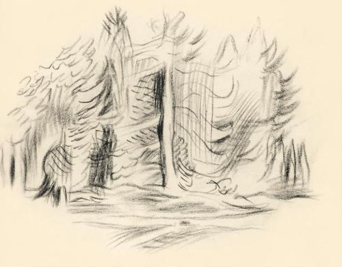 Alfred Wickenburg, Wald, 1950, Kohle auf Papier, Blattmaße: 15 × 19,1 cm, Leihgabe aus Privatbe ...