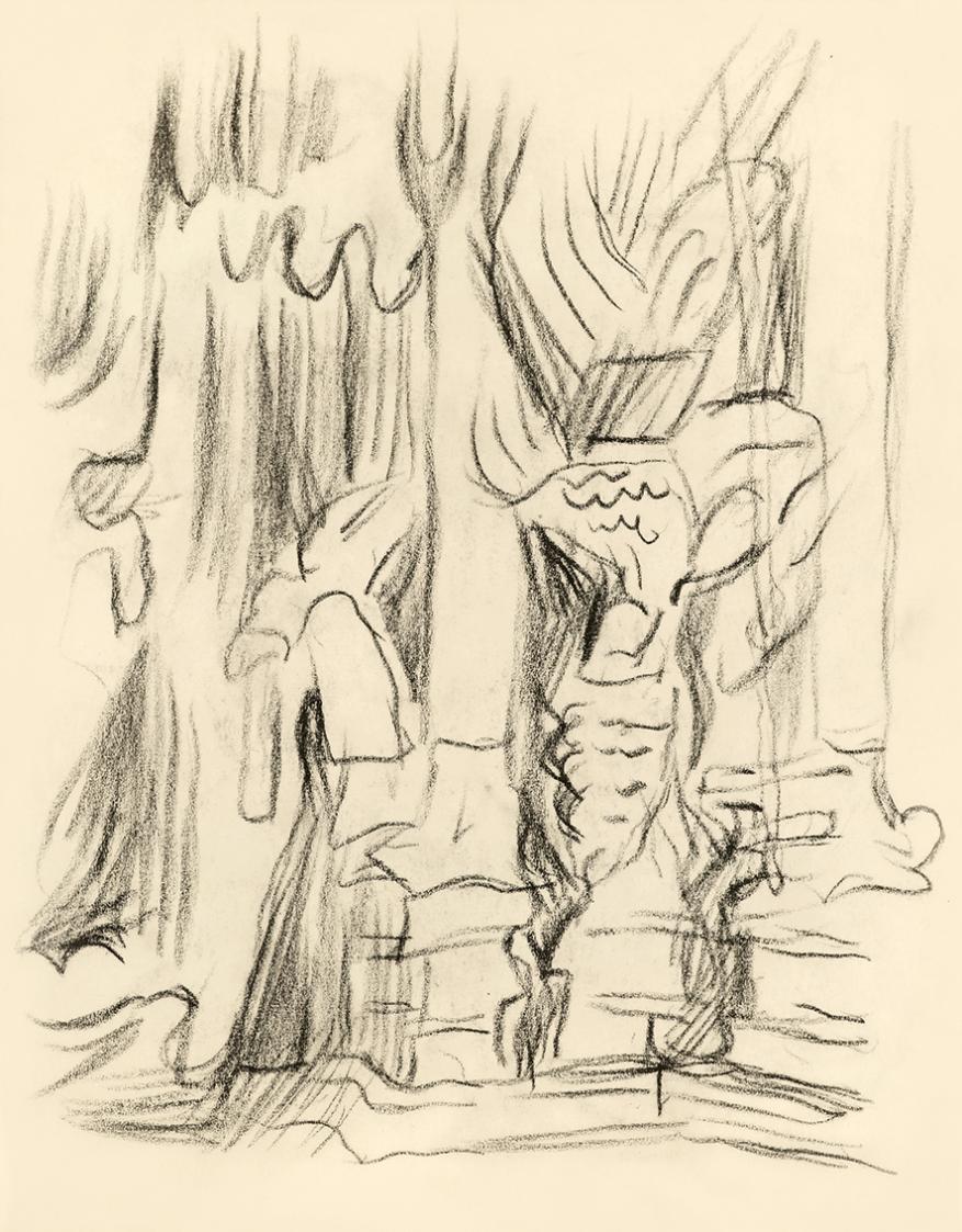 Alfred Wickenburg, Architekturdetail, 1950, Kohle auf Papier, Blattmaße: 19,1 × 15 cm, Leihgabe ...