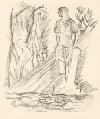 Alfred Wickenburg, Figur in Landschaft, 1938, Graphit auf Papier, Blattmaße: 23 × 19 cm, Leihga ...