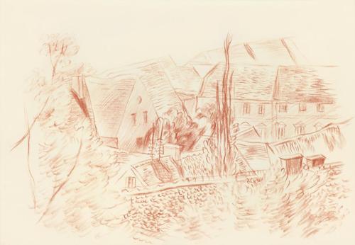 Alfred Wickenburg, Blick auf Häuser, 1942, Rötel auf Papier, Blattmaße: 20,7 × 29,9 cm, Leihgab ...