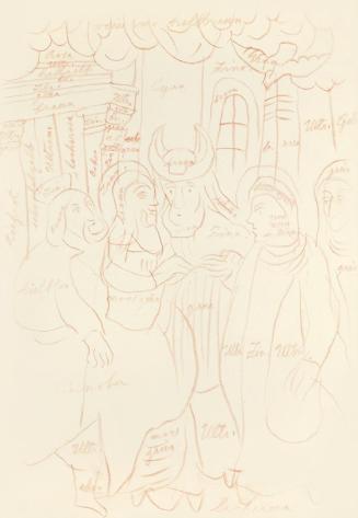 Alfred Wickenburg, Studie mit Farbnotizen für das Gemälde "Sposalizio", 1942, Rötel auf Papier, ...