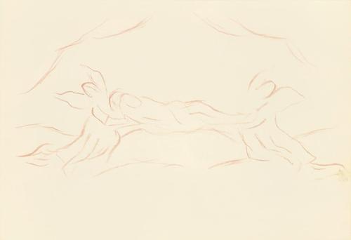 Alfred Wickenburg, Zwei Engel mit einem Leichnam, 1942, Rötel auf Papier, Blattmaße: 20,7 × 29, ...