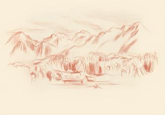 Alfred Wickenburg, Berglandschaft, 1944, Rötel auf Papier, Blattmaße: 22,8 × 32 cm, Leihgabe au ...