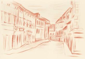 Alfred Wickenburg, Straße in einer Stadt, 1944, Rötel auf Papier, Blattmaße: 22,8 × 32 cm, Leih ...