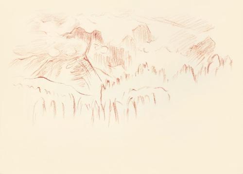 Alfred Wickenburg, Berglandschaft, 1943, Rötel auf Papier, Blattmaße: 23 × 31,9 cm, Leihgabe au ...