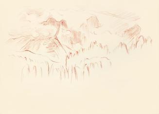 Alfred Wickenburg, Berglandschaft, 1943, Rötel auf Papier, Blattmaße: 23 × 31,9 cm, Leihgabe au ...