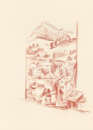 Alfred Wickenburg, Häuser an einem Berghang, 1943, Rötel auf Papier, Blattmaße: 31,9 × 23 cm, L ...