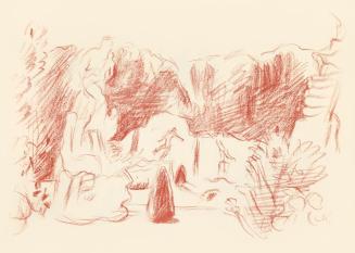 Alfred Wickenburg, Parklandschaft mit Gartenfiguren, 1943, Rötel auf Papier, Blattmaße: 23 × 31 ...