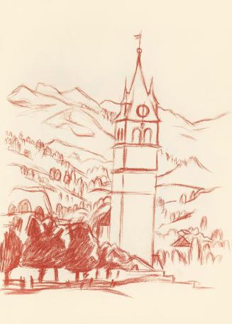 Alfred Wickenburg, Liebfrauenkirche in Kitzbühel, 1943, Rötel auf Papier, Blattmaße: 31,9 × 23  ...
