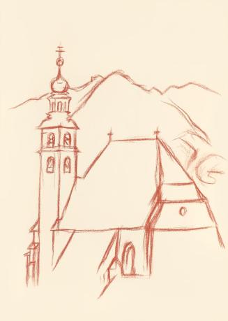Alfred Wickenburg, Stadtpfarrkirche St. Andreas in Kitzbühel, 1943, Rötel auf Papier, Blattmaße ...
