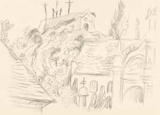 Alfred Wickenburg, Kirche von Bäumen umgeben, 1939/1944, Graphit auf Papier, Blattmaße: 21 × 29 ...