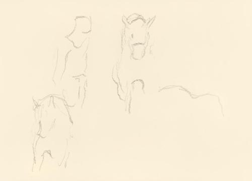 Alfred Wickenburg, Pferdeskizzen und eine menschliche Figur, 1939/1944, Graphit auf Papier, Bla ...
