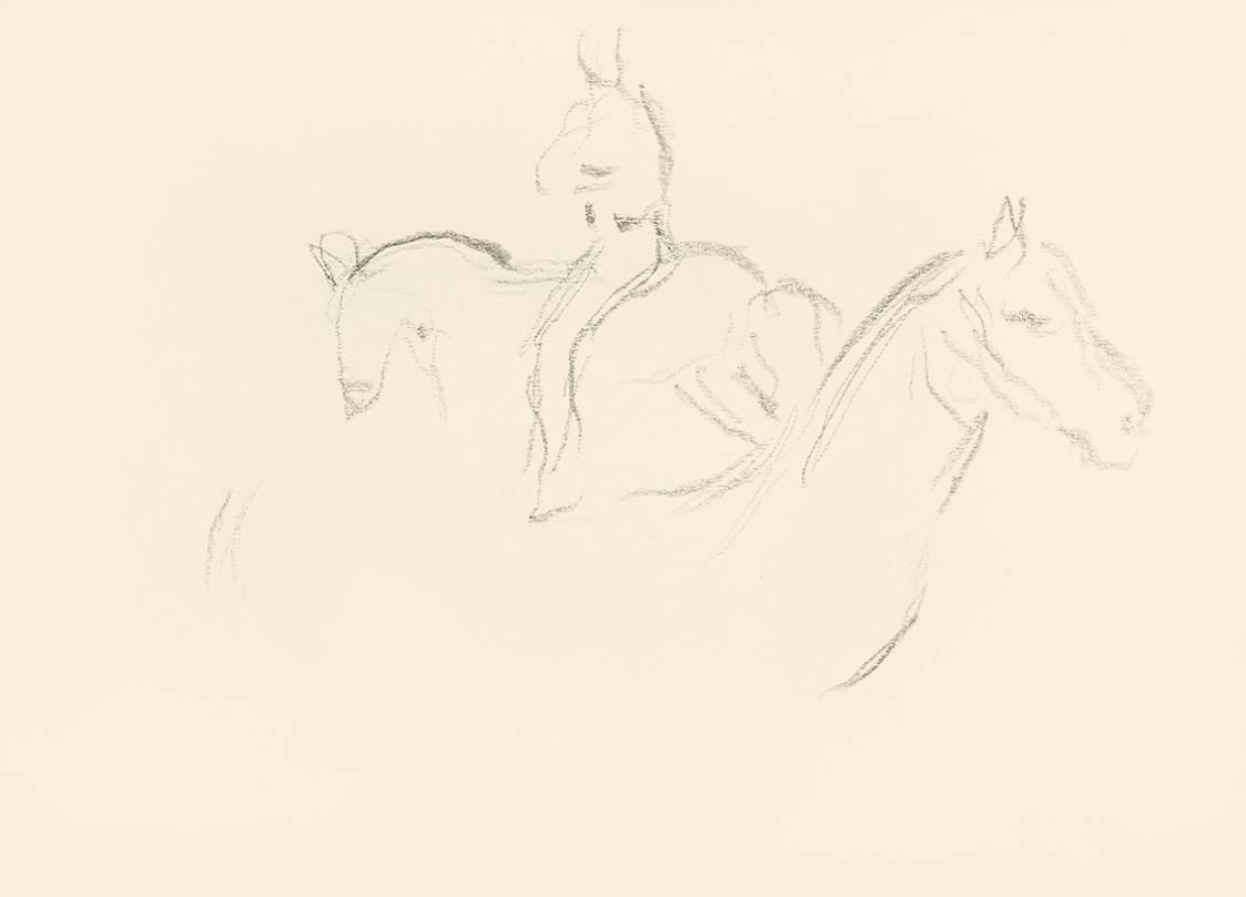 Alfred Wickenburg, Pferd im Profil und Pferd mit Reiter, 1939/1944, Graphit auf Papier, Blattma ...