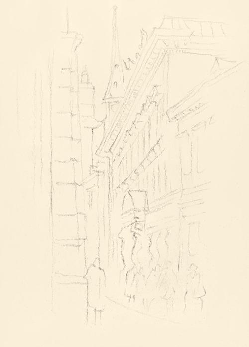 Alfred Wickenburg, Blick in eine Gasse mit Fußgängern, 1939/1944, Graphit auf Papier, Blattmaße ...