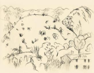 Alfred Wickenburg, Hügellandschaft, um 1960, Kohle auf Transparentpapier, Blattmaße: 14,5 × 19, ...