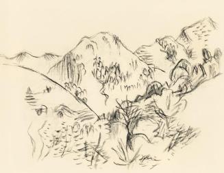 Alfred Wickenburg, Hügellandschaft, um 1960, Kohle auf Transparentpapier, Blattmaße: 14,5 × 19, ...