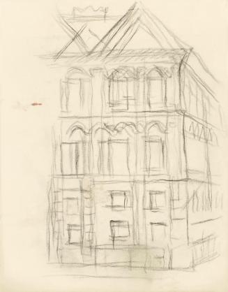Alfred Wickenburg, Studie für das Wandbild "An der Hüfte des Engels": Fassade eines Hauses, um  ...