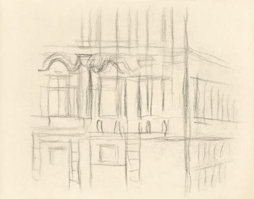 Alfred Wickenburg, Studie für das Wandbild "An der Hüfte des Engels": Detail einer Hausfassade, ...