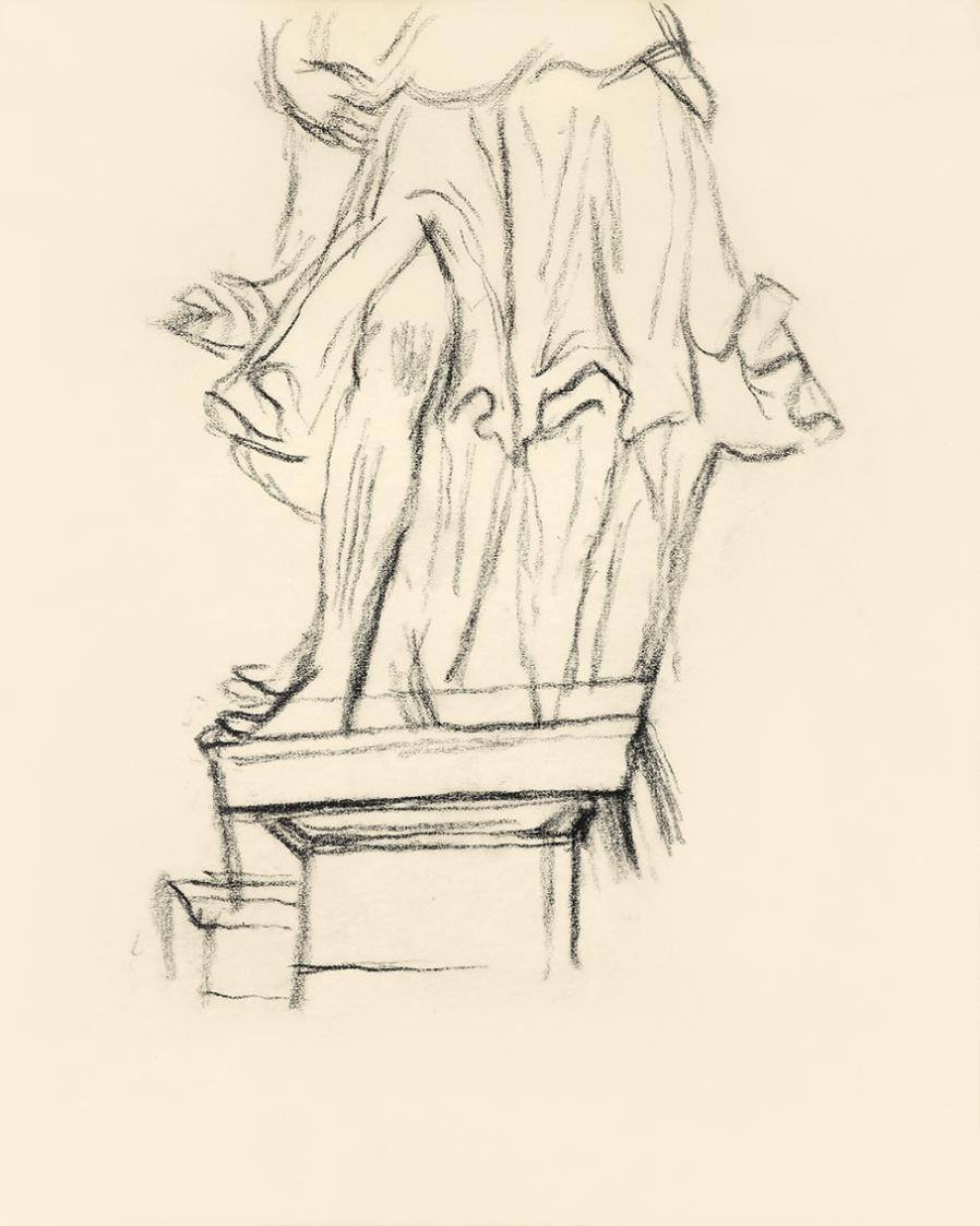 Alfred Wickenburg, Studie zum Faltenwurf einer Skulptur, um 1950, Kohle auf Transparentpapier,  ...