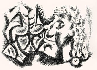 Alfred Wickenburg, Männerkopf im Profil und abstrakte Formen, um 1970, Schwarzer Filzstift auf  ...