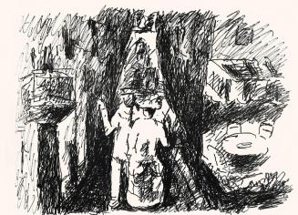 Alfred Wickenburg, Straßenszene, um 1970, Schwarzer Filzstift auf Papier, Lichte Maße: 38,8 × 5 ...