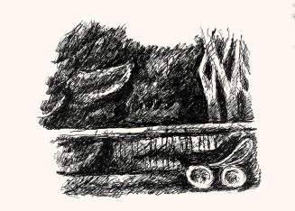 Alfred Wickenburg, Landschaft, um 1970, Schwarzer Filzstift auf Papier, Lichte Maße: 35,6 × 39, ...