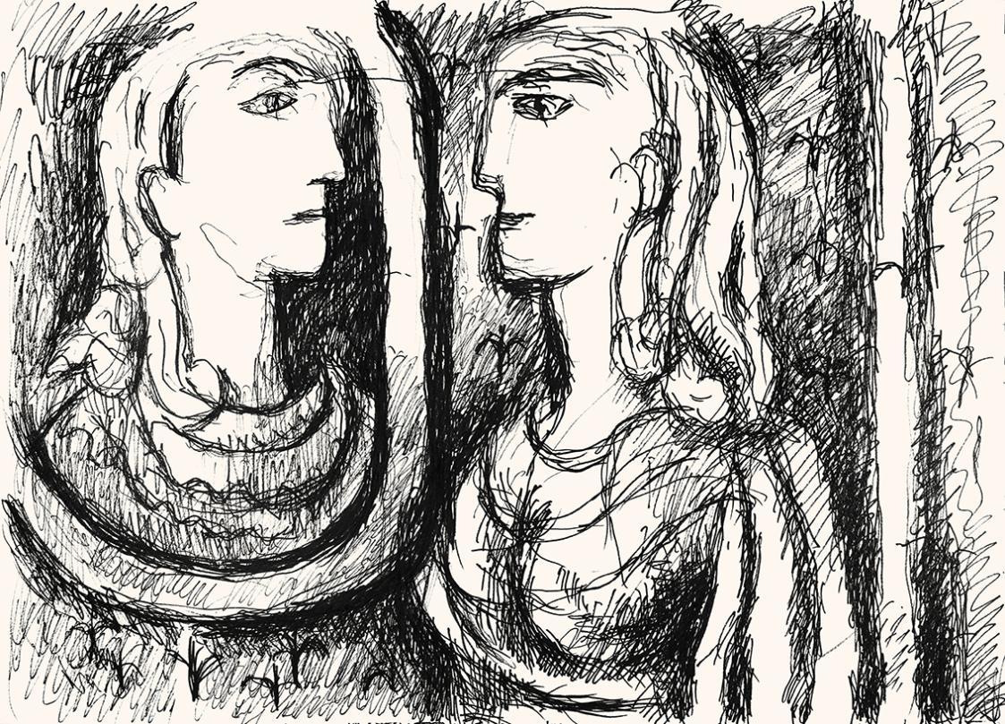 Alfred Wickenburg, Frau vor einem Spiegel, um 1973, Schwarzer Filzstift auf Papier, Blattmaße:  ...