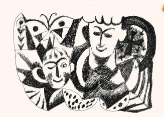 Alfred Wickenburg, Zwei menschliche Figuren mit Schmetterling, um 1973, Schwarzer Filzstift auf ...
