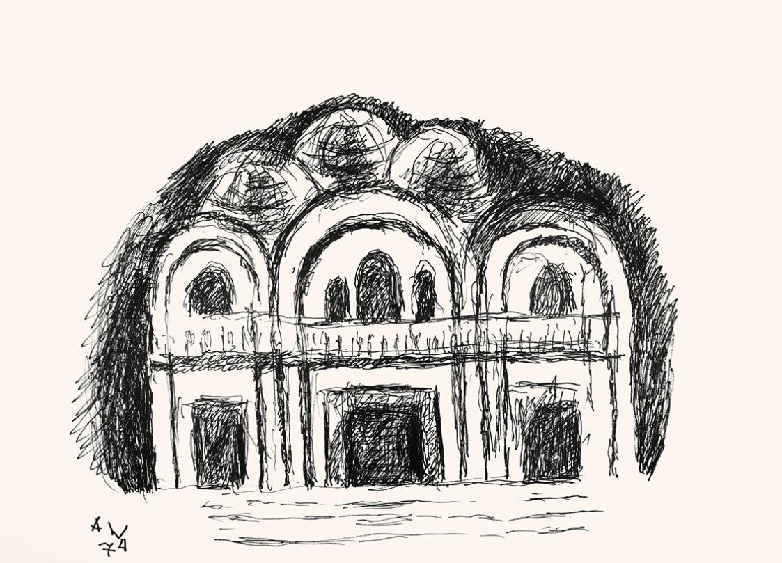 Alfred Wickenburg, San Marco, 1974, Schwarzer Filzstift auf Papier, Blattmaße: 41,8 × 58 cm, Le ...