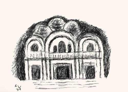 Alfred Wickenburg, San Marco, 1974, Schwarzer Filzstift auf Papier, Blattmaße: 41,8 × 58 cm, Le ...