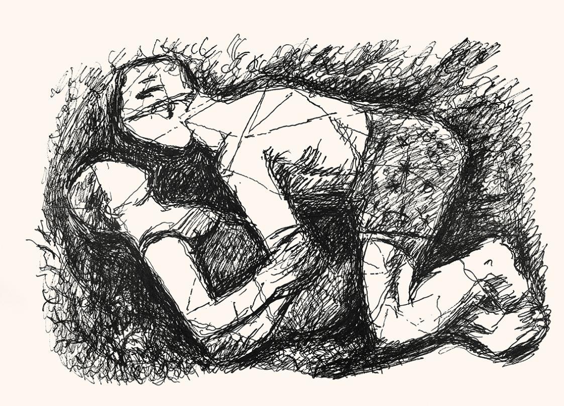 Alfred Wickenburg, Liebespaar, um 1970, Schwarzer Filzstift auf Papier, Blattmaße: 42 × 58 cm,  ...