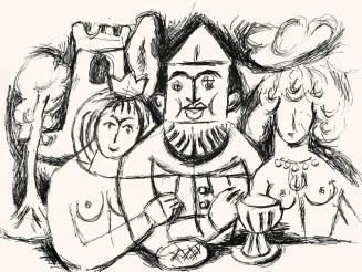 Alfred Wickenburg, Tischgesellschaft, um 1970, Schwarzer Filzstift auf Papier, Blattmaße: 42 ×  ...