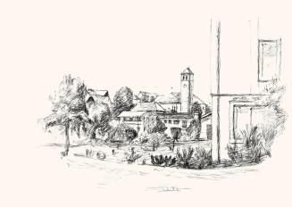 Alfred Wickenburg, Ansicht von Velden, um 1964, Schwarzer Kugelschreiber auf Papier, Blattmaße: ...