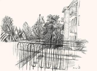 Alfred Wickenburg, Gartenterrasse, 1967/1968, Schwarzer Kugelschreiber auf Papier, Blattmaße: 2 ...