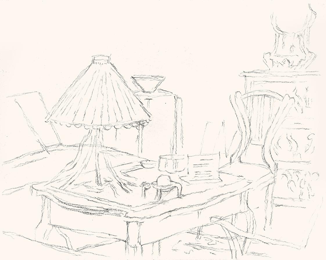 Alfred Wickenburg, Salon in Graz, um 1960, Schwarze Kreide auf Papier, Blattmaße: 39,7 × 49,7 c ...