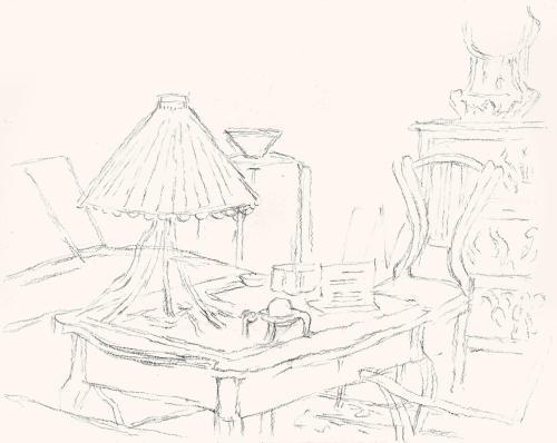 Alfred Wickenburg, Salon in Graz, um 1960, Schwarze Kreide auf Papier, Blattmaße: 39,7 × 49,7 c ...