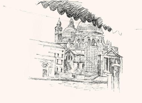 Alfred Wickenburg, Santa Maria della Salute, um 1960, Schwarzer Aquarellstift auf Papier, Blatt ...