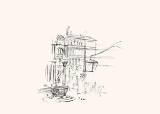 Alfred Wickenburg, Markusplatz, um 1960, Schwarzer Kugelschreiber auf Papier, Blattmaße: 29,5 × ...