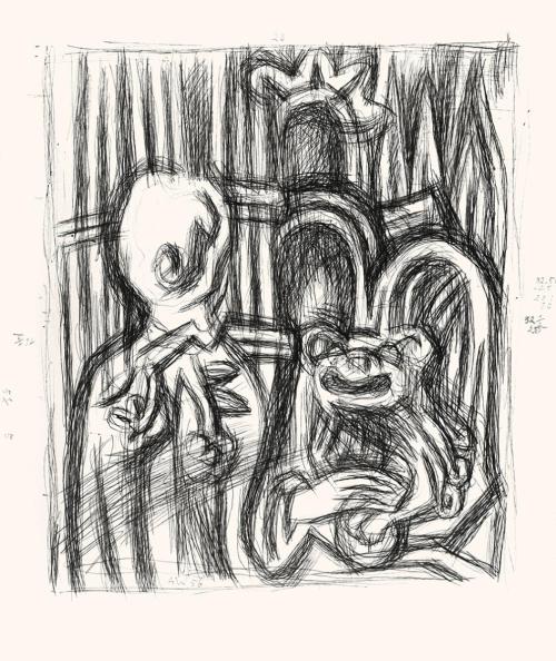 Alfred Wickenburg, San Vitale, 1956, Schwarzer Kugelschreiber auf Papier, Blattmaße: 39,7 × 33, ...