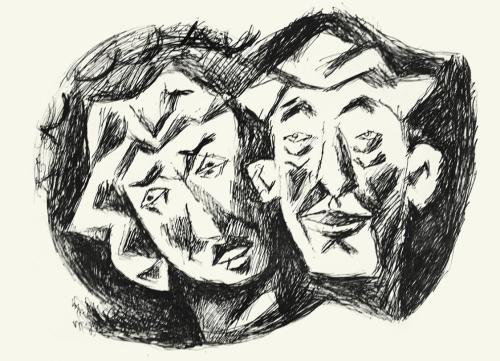 Alfred Wickenburg, Gesichter, um 1970, Schwarzer Filzstift auf Papier, Blattmaße: 42 × 56 cm, G ...